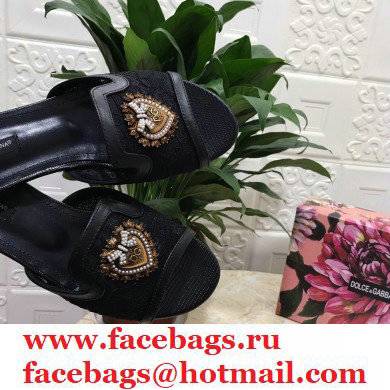 Dolce  &  Gabbana Lace Sliders Black with Devotion Heart 2021